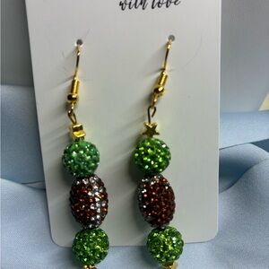 Green and Football Beaded Earrings